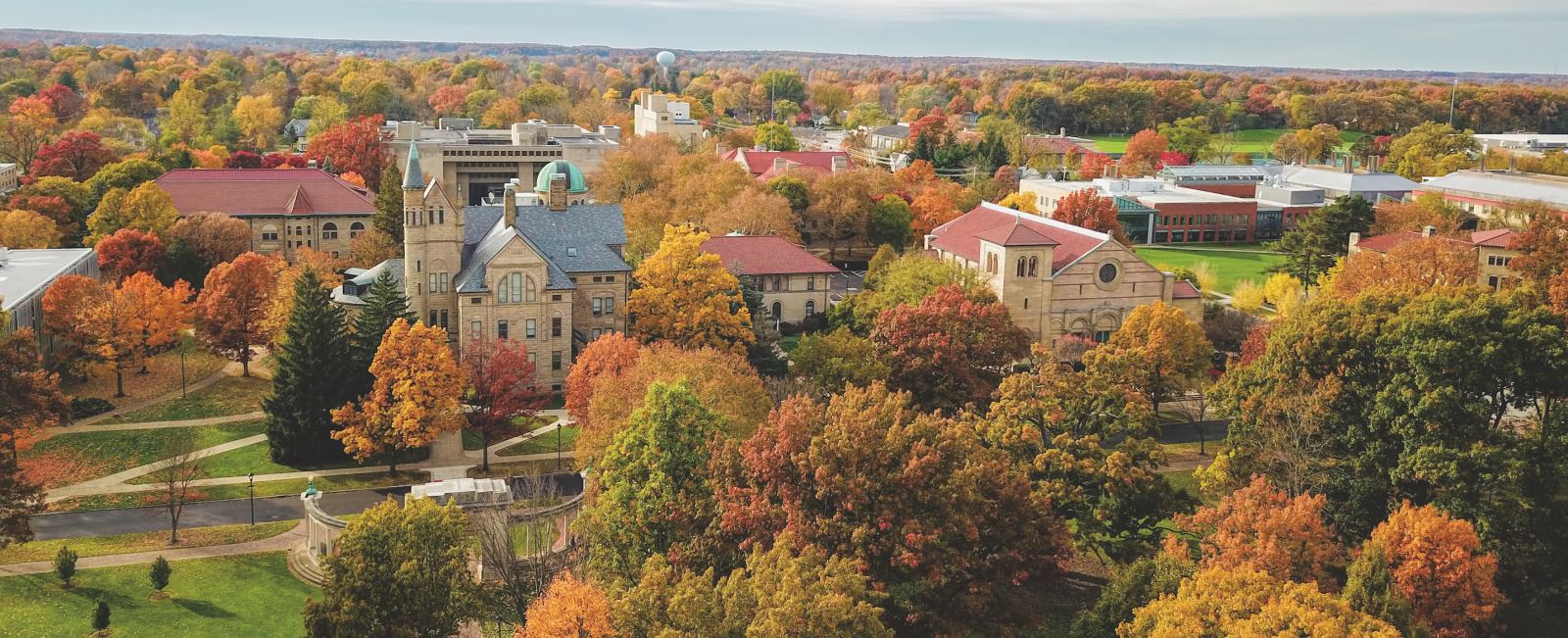 An aerial photo of Oberlin's campus